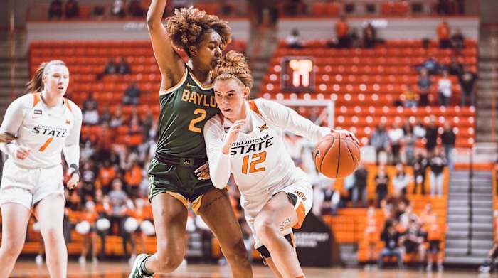 Vivian Gray drives the basketball against Big 12 Champion Baylor.